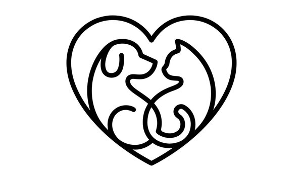 Heart shape with dog and cat silhouettes isolated on transparent background