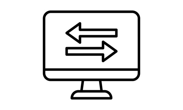 Computer monitor icon with bidirectional arrows symbol isolated on transparent background