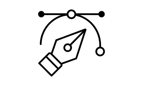 Vector icon of a fountain pen nib with a bezier curve path isolated on transparent background