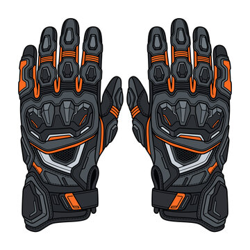 Highly detailed vector illustration of a pair of professional motocross racing gloves for extreme sports protection