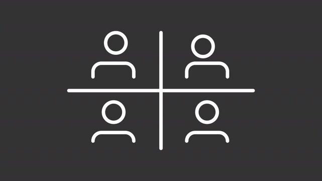 Animated webinar white line icon. Online meeting animation. Communication technology in business and education. E learning process. Isolated element on dark background. Alpha transparent video