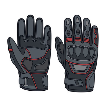 Vector illustration of a pair of black and red motocross gloves