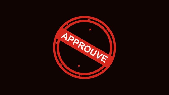 Red round rubber stamp icon with the word approved for business documents and official verification