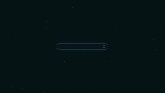 Minimalist search bar interface with a dark mode aesthetic and subtle glowing particles in a digital space background for modern web design and software application ui