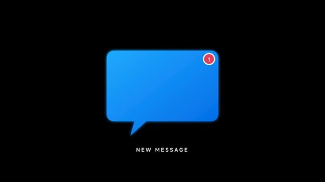 Blue chat bubble notification animation displaying incoming text message alert on modern digital display motion clip
