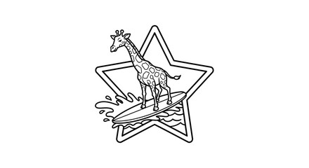 Obraz premium Surfing Giraffe Animal Mascot Star Comic Style Vector Art