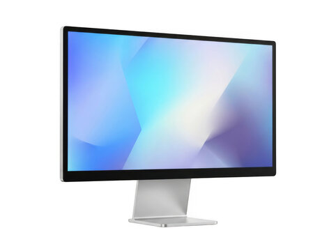 Modern flat computer monitor displaying gradient blue background isolated on a transparent background