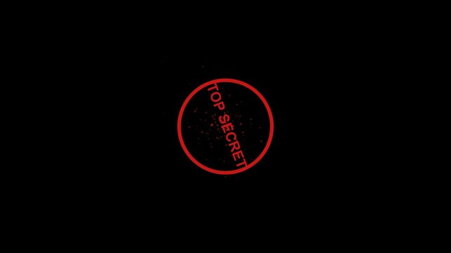 Red ink rubber stamp text reading top secret inside a circular border on a dark black background