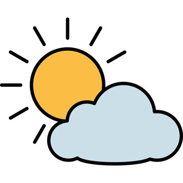 Flat vector illustration of a partly cloudy weather symbol with a yellow sun and blue cloud on a black background