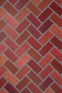 Red brick wall pattern in herringbone layout