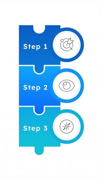Interlocking blue puzzle piece empty infographic template animation. Linear workflow conceptualization. Animated diagram blank design with 3 steps. Info graphic with options. HD video