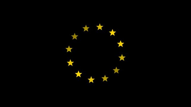 Twelve yellow stars arranged in a circle on a black background representing the european union flag design