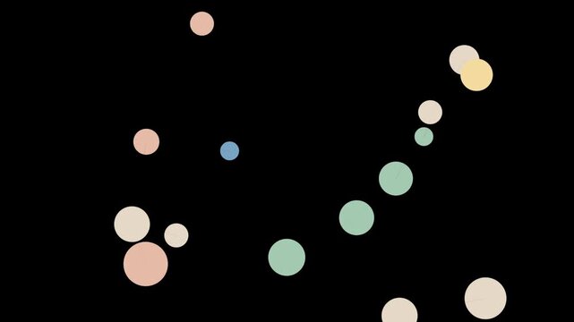 Abstract background with scattered colorful pastel circles on a solid black backdrop for modern graphic design and digital art projects