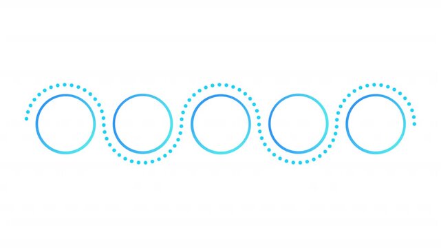Horizontal gradient circle empty infographic template animation. Wavy dotted trail background. Cyan and azure tones. Animated diagram blank design with 5 steps. Info graphic with options. HD video