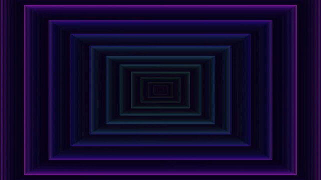 Abstract purple tunnel background, neon geometric rectangle loop, dark futuristic corridor motion graphic, glowing violet portal