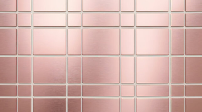 Brushed rose gold metallic modular panels background, luxury copper geometric grid layout pattern for UI dashboard background