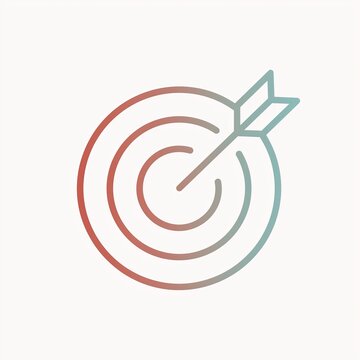 Simple archery target with arrow straight to bullseye vector graphic. Soft gradient from reddish pink to teal on isolated white space, ideal for goal setting, accuracy, and competition visuals.