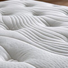 Obraz premium Close-up of a luxurious, quilted white mattress surface with soft wave-like patterns for ultimate comfort