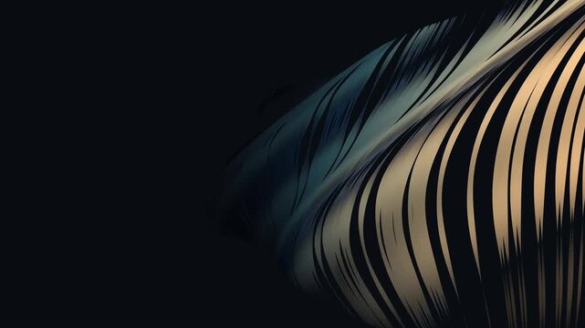 Seamlessly looping metallic ribbons elegantly twist and morph in a dark atmospheric space. Featuring rich gold and blue tones, ideal for premium presentation backgrounds and digital signage.