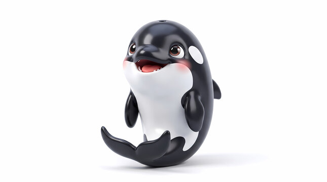 Cute Baby Orca Whale Smiling Happy Isolated on White Background Adorable Killer Whale Mascot Concept 3D