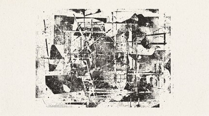 Obraz premium Abstract Black and White Urban Landscape Depicting Complex Geometric City Structures and Shadows