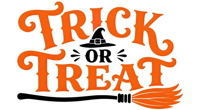 Halloween trick or treat sign with witch hat and candy bag illustration for festive party decor