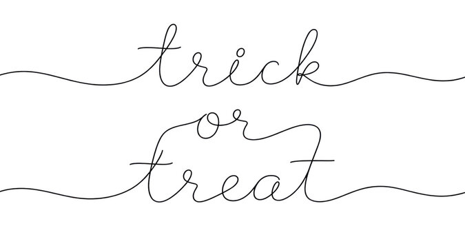 Handwritten Halloween trick or treat lettering, minimalist cursive script typography, black line calligraphy design for greeting cards isolated PNG with Transparent Background