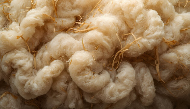 Extreme close-up macro shot of raw unwashed sheep wool