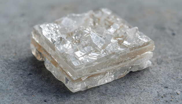 Macro photography of a single layered block of raw muscovite mica stone