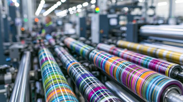 Colorful Printing Rollers in a Modern Industrial Production Line
