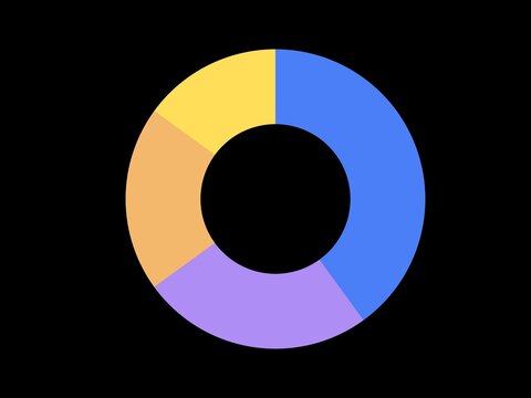 Colorful donut chart infographic template on dark background, business pie graph data visualization