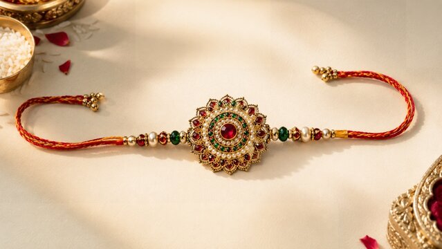 Elegant Traditional Rakhi with Pearl Gemstone Design