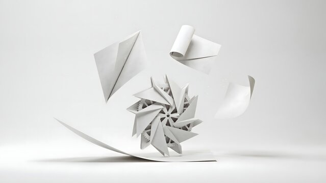 Paper folding into futuristic turbine machine - Perfect for technology and design concepts.