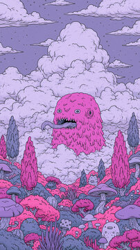 Cute Surreal Cartoon Creatures in a Dreamlike Alien Fantasy World