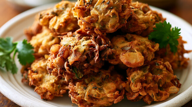 Crispy vegetable pakoras on a plate