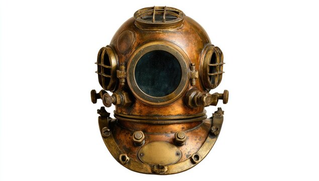 Vintage Copper Diving Helmet with Round Faceplate and Side Vents.