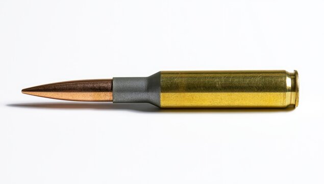 Single Rifle Cartridge with Brass Casing and Projectile.