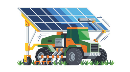 Fototapeta premium Modern agrivoltaic tractor with solar panels and robotic cleaning arm for sustainable smart farming isolated on white background
