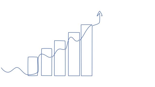 Self drawing continuous one single line animation Growing Arrow chart market rising concept, Line money one continuous finance art graph financial icon coin single. Growth one line money chart sketch.