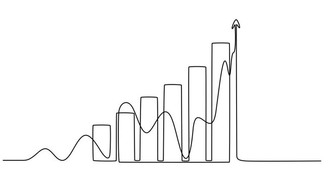 Self drawing continuous one single line animation Growing Arrow chart market rising concept, Line money one continuous finance art graph financial icon coin single. Growth one line money chart sketch.