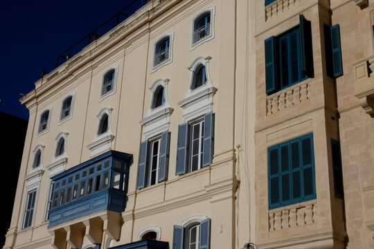 Traditional maltese gallarija balcony on a historic valletta building
