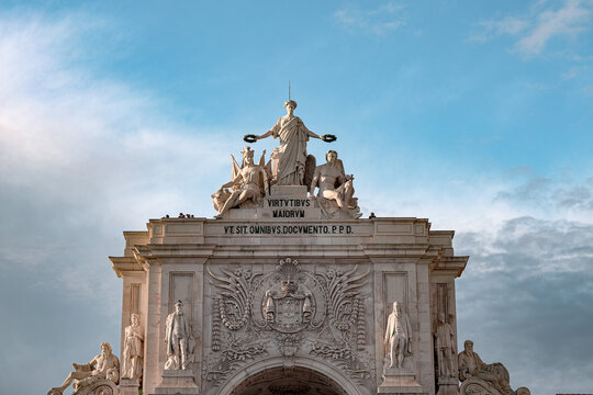 Majestic statues on the Rua Augusta Arch in Lisbon