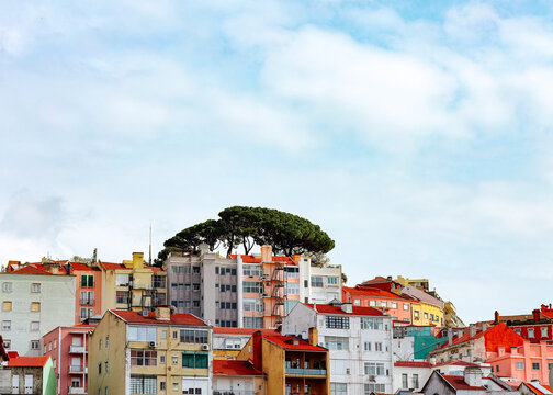 Colorful hillside buildings in Lisbon Portugal