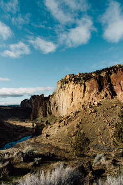 Sunlit canyon walls at Smith Rock Oregon