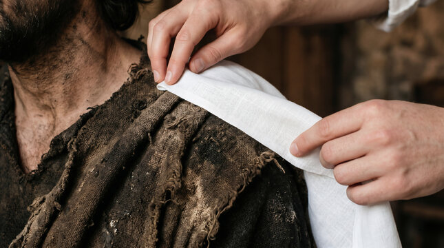Zechariah's vision of the High Priest getting his filthy, ragged clothes replaced with rich, clean royal garments by an angel