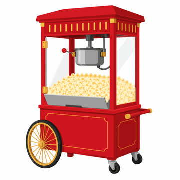 Red Vintage Popcorn Machine Full of Popcorn Flat Vector Illustration for Movie Night Snack Business Advertising