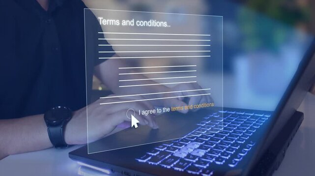Check mark for accept Terms of use concept. Reading terms and conditions of website. Agree to contract term and condition. 