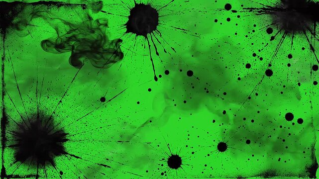 Abstract horror grunge texture overlay animation on a solid chroma key green screen, with random creepy black smears, wet-looking stains, rough scratches