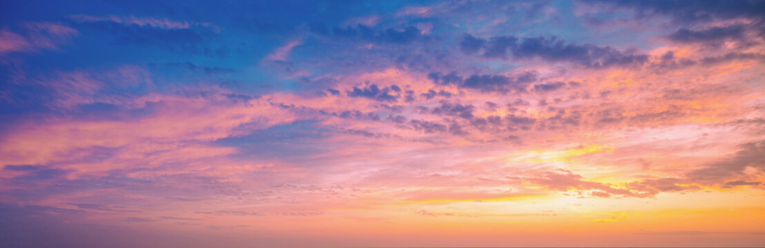 Colorful cloudy sky at sunset. Sky texture. Abstract nature background