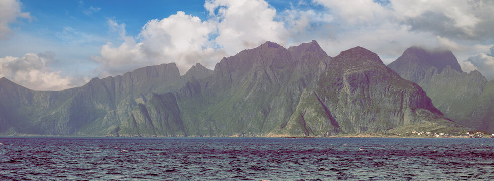 View of the Lofoten Islands from the ferry going from Moskenes to Bodo